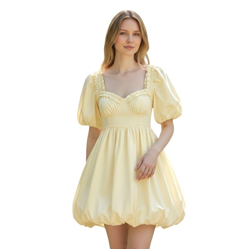 Free People Butter Yellow Cotton Babydoll‎ Womens XS Graduation Bubble Dress